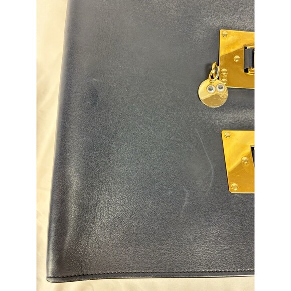 Sophie Hulme Albion Tote Bag Navy Blue Leather Top Handle Shoulder Strap - Picture 13 of 14